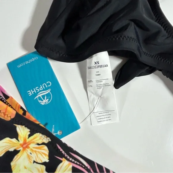 Cupshe NWT Black and Yellow Floral Bikini Size XS - Picture 3 of 4
